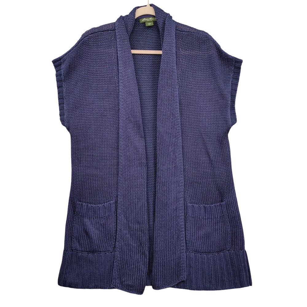 Eddie Bauer Womens Coastal Minimalist Linen Cardigan Vest XL Indigo Open Front